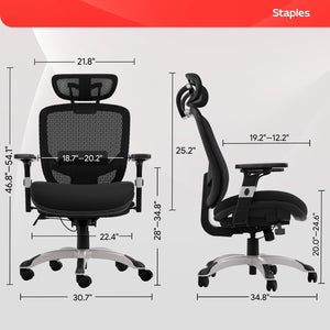 Ergonomic Office Chair Adjustable Lumbar Support with Breathable Mesh, Swivel Desk Chair for Home Office, Black (XL)