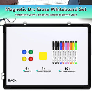 Monthly Calendar Whiteboard for Wall, 24x18 Inches Dry Erase Board with Cork Board Combo, Magnetic White Board, Double-Sided Hanging Portable Board for Office School Home Kitchen Planner, Black
