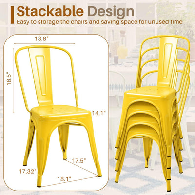 Set of 4 (Yellow) Metal Dining Chair Indoor Outdoor Use Stackable Classic Trattoria Chair Chic Dining Bistro Cafe Side Metal Chairs