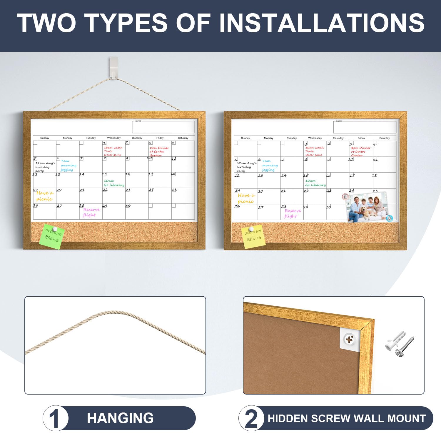 Calendar Whiteboard for Wall, 17x13 Inches White Board Calendar Dry Erase, Small Magnetic Monthly White Board with Gold Wood Frame, Hanging Dry Erase Board for Kitchen Home Office School Planner