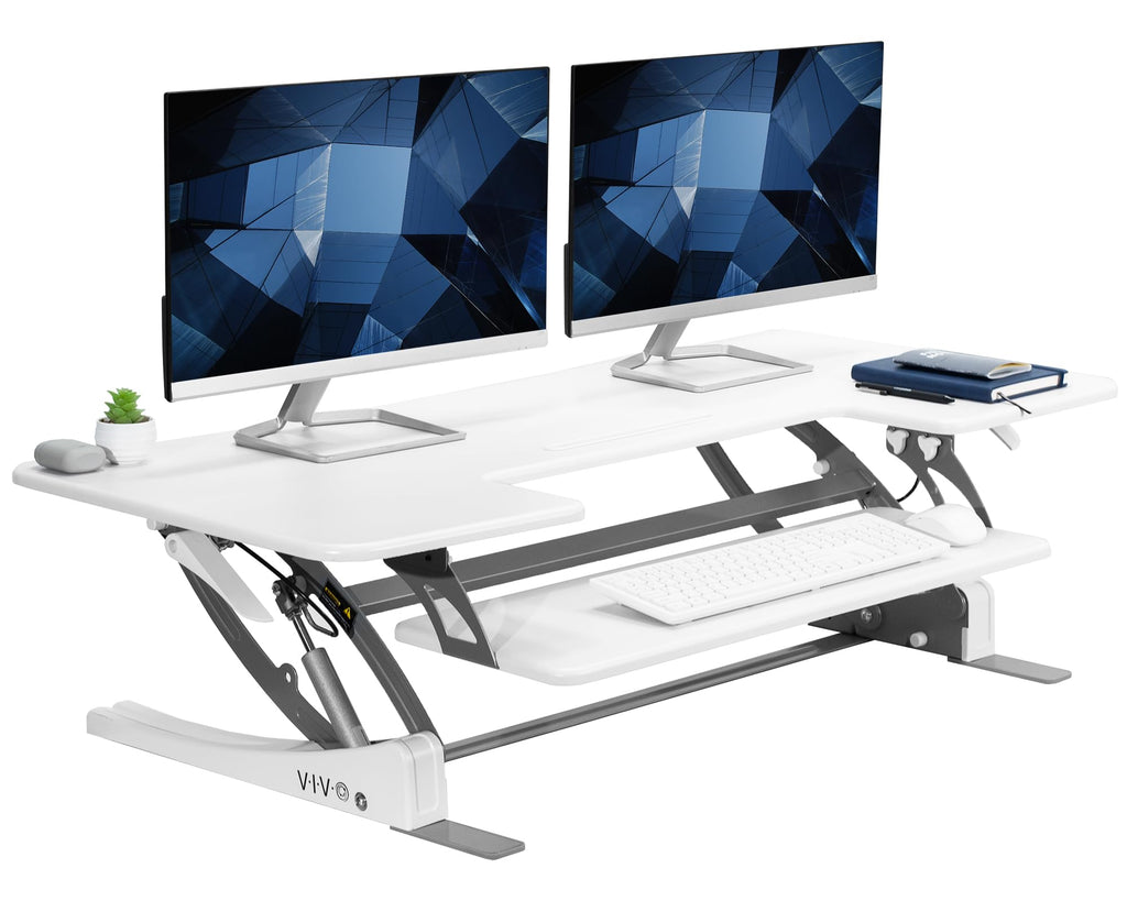 48 inch Height Adjustable Large Stand Up Desk Converter, V Series, Quick Sit to Stand Tabletop Dual Monitor Riser Workstation, White, DESK-V048VW