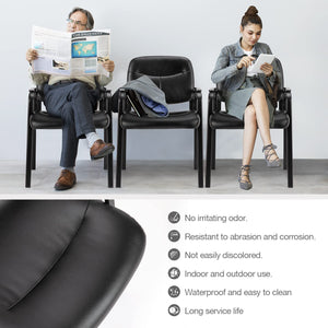 Guest Reception Chair - Waiting Room Chair Set of 2 with Fixed PU Leather Padded Armrest, Clinic Chairs with Lumbar Support, Office Desk Chairs Without Wheels Restaurant, Library, Barber Store