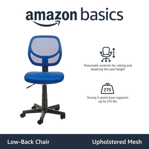 Low Back Office Chair, Breathable Mesh, Height Adjustable, Padded Seat, Rolling Wheels, Swivel, Blue, 21.25