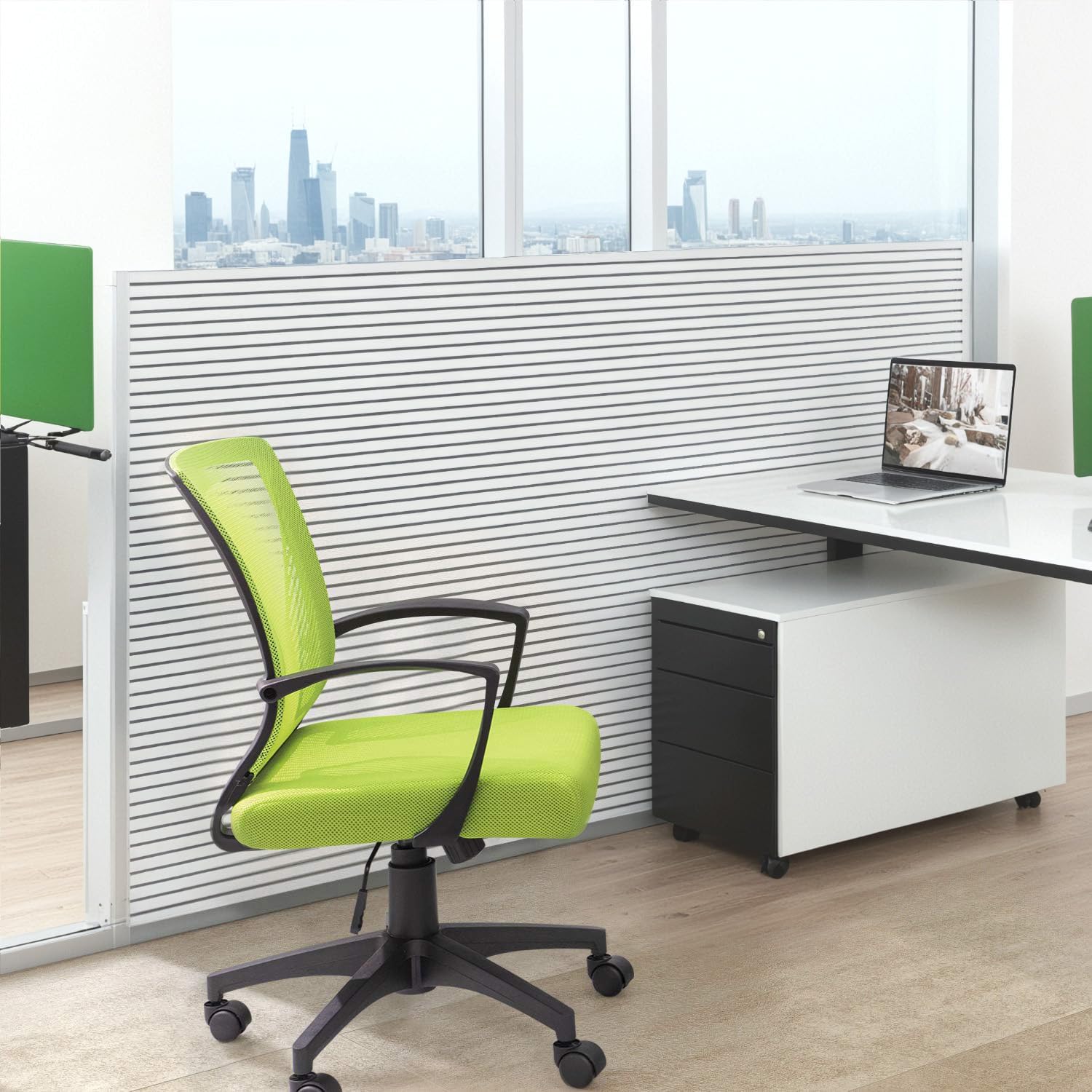 Office Chair Ergonomic Computer Desk Mesh Chair Mid Back Swivel Lumbar Support with Armrest (2, Cyan)