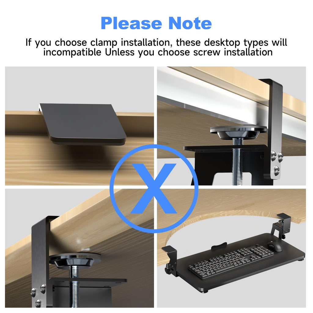 Keyboard Tray Under Desk Large C-Clamp 25.6” (30” Including Clamps) x 11.8” Slide-Out Platform Computer Drawer Pull Out Keyboard & Mouse Tray Black DSF4