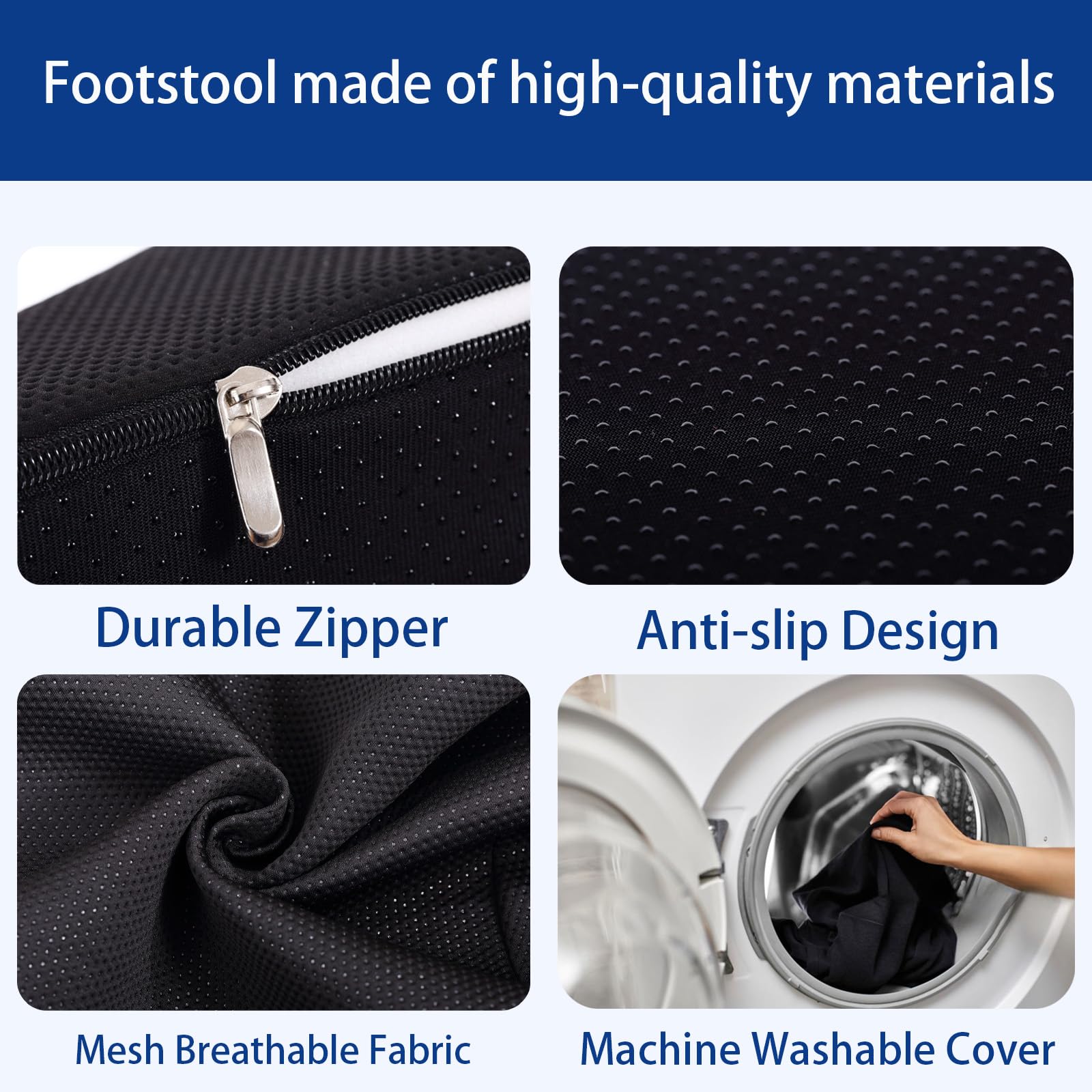 Foot Rest for Under Desk at Work, Ergonomic Under Desk Footrest with Washable Cover for Office, Home & Gaming Leg Elevation Pillow Black