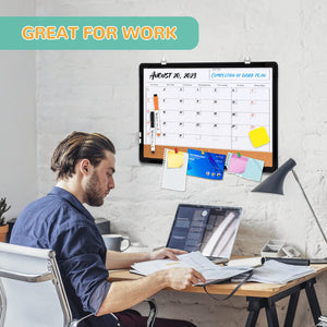 Monthly Calendar Whiteboard for Wall, 17x13 Inches Dry Erase Board with Cork Board Combo, Small Magnetic White Board, Double-Sided Hanging Portable Board for Office School Home Kitchen Planner, Black