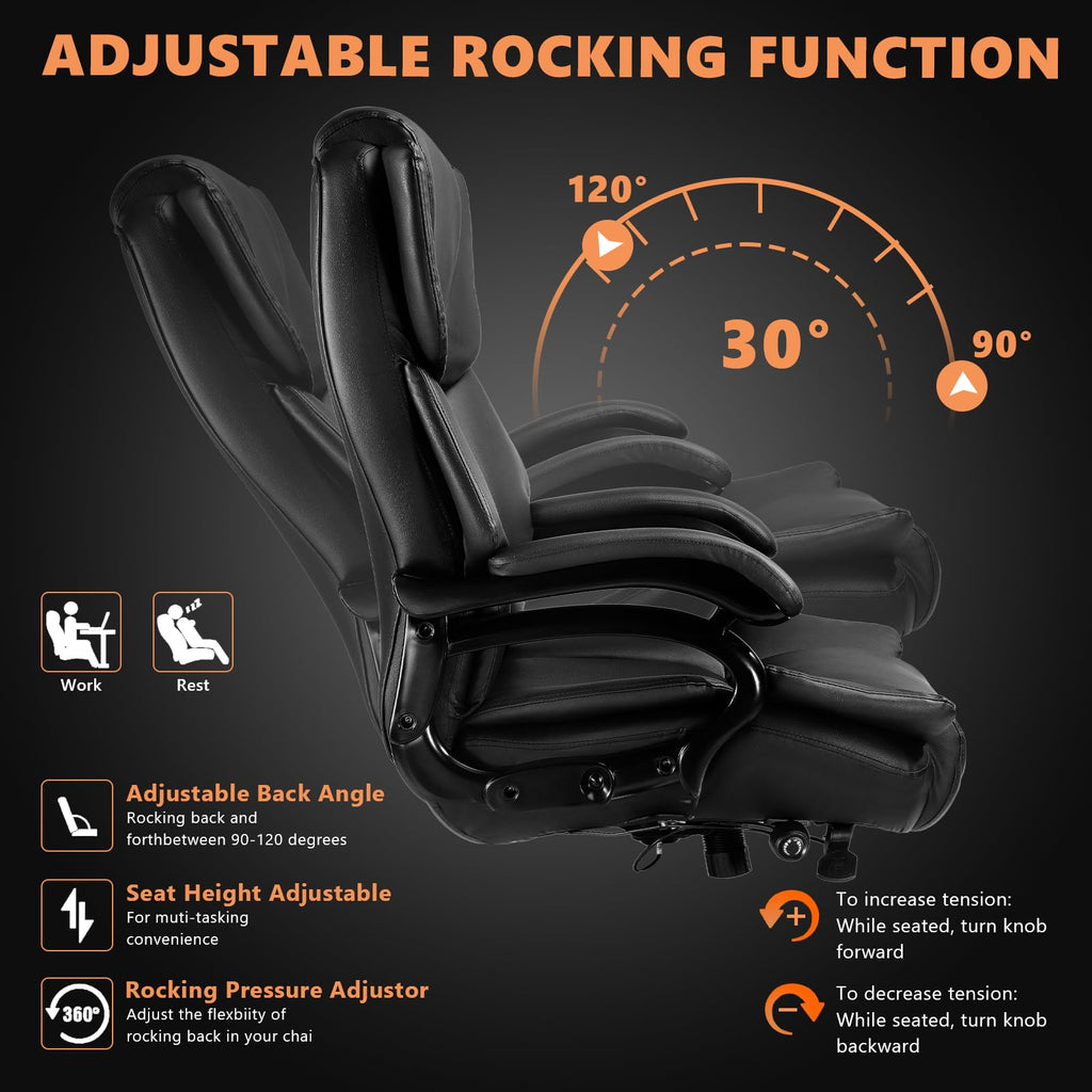 500lbs Big and Tall Office Chair with Dual Rubber Wheel, Heavy Duty Office Chair for Low Back Pain Relief, Large Executive Desk Chair with Adjustable Lumbar Support