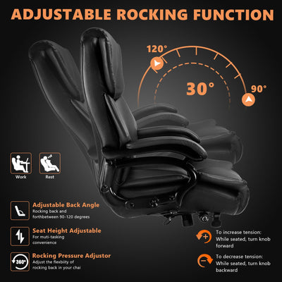 500lbs Big and Tall Office Chair with Dual Rubber Wheel, Heavy Duty Office Chair for Low Back Pain Relief, Large Executive Desk Chair with Adjustable Lumbar Support