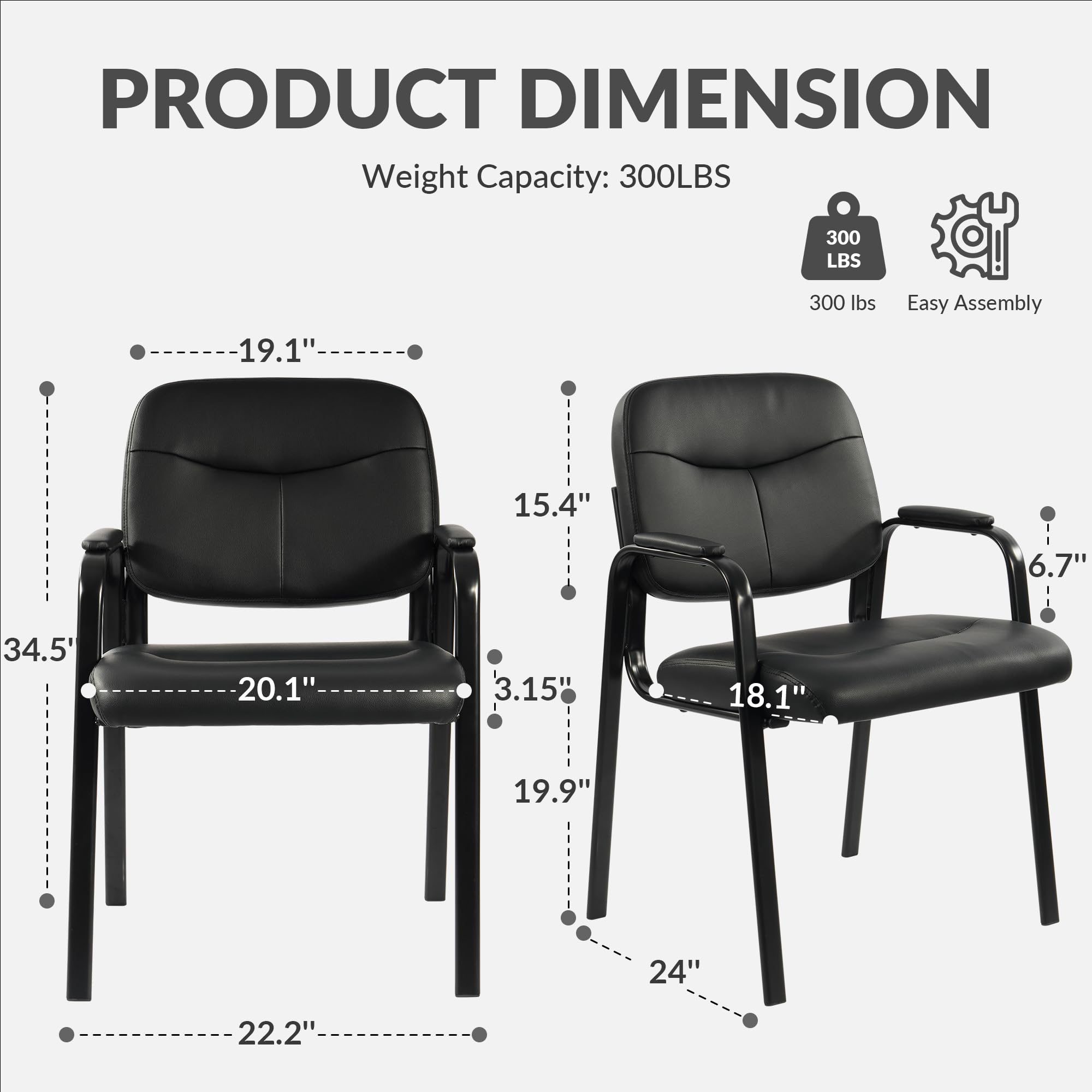 Waiting Room Chairs No Wheels Set of 4, Leather Stationary Office Reception Guest Chair with Padded Arms for Elderly Desk Conference Room Lobby Table Side Salon