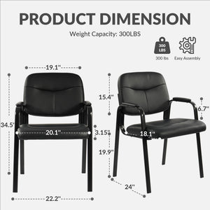 Waiting Room Chairs No Wheels Set of 4, Leather Stationary Office Reception Guest Chair with Padded Arms for Elderly Desk Conference Room Lobby Table Side Salon