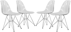 Dining, Modern Chrome Eiffel Base and Curved Back Design, Ergonomic and Lightweight Accent Side Chair for Mid-Century Home, Kitchen, and Café, Set of 4, Unspecified, Clear