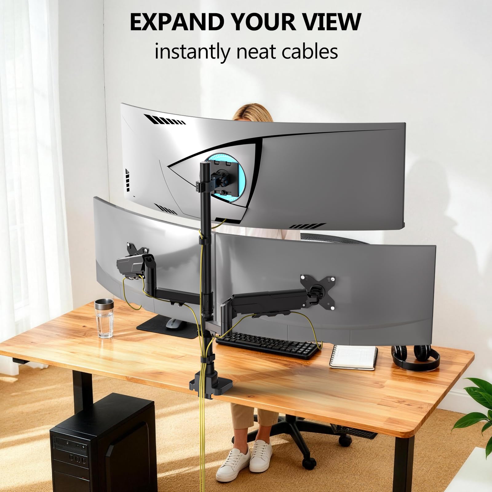 Triple Monitor Mount, up to 49'' Ultrawides on Top Bracket and 34'' Screens on Side Brackets, Extra Tall 3 Monitors Desk Mount, Heavy Duty Monitor Arm up to 44 lbs (GSDM003N-P), Black