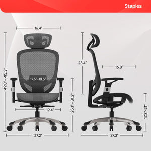 Ergonomic Task Chair, Mesh, Ergonomic, Lumbar Support, Swivel, Gray
