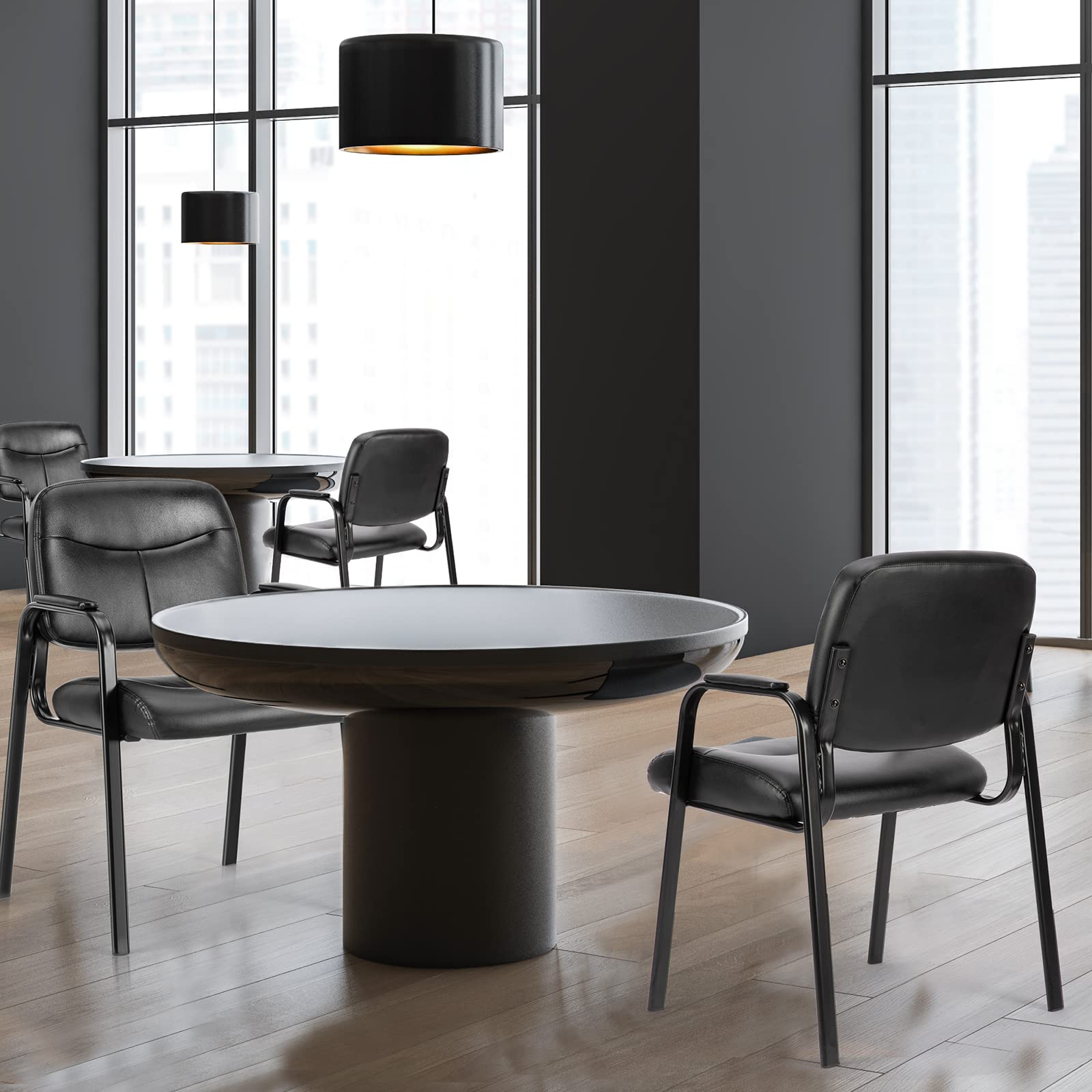 Guest Reception Chair - Waiting Room Chair Set of 2 with Fixed PU Leather Padded Armrest, Clinic Chairs with Lumbar Support, Office Desk Chairs Without Wheels Restaurant, Library, Barber Store