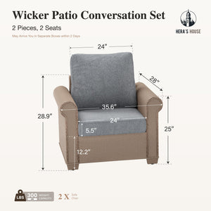 Patio Furniture Set, 2 Pieces Outdoor Wicker Chairs with Widened 5.9