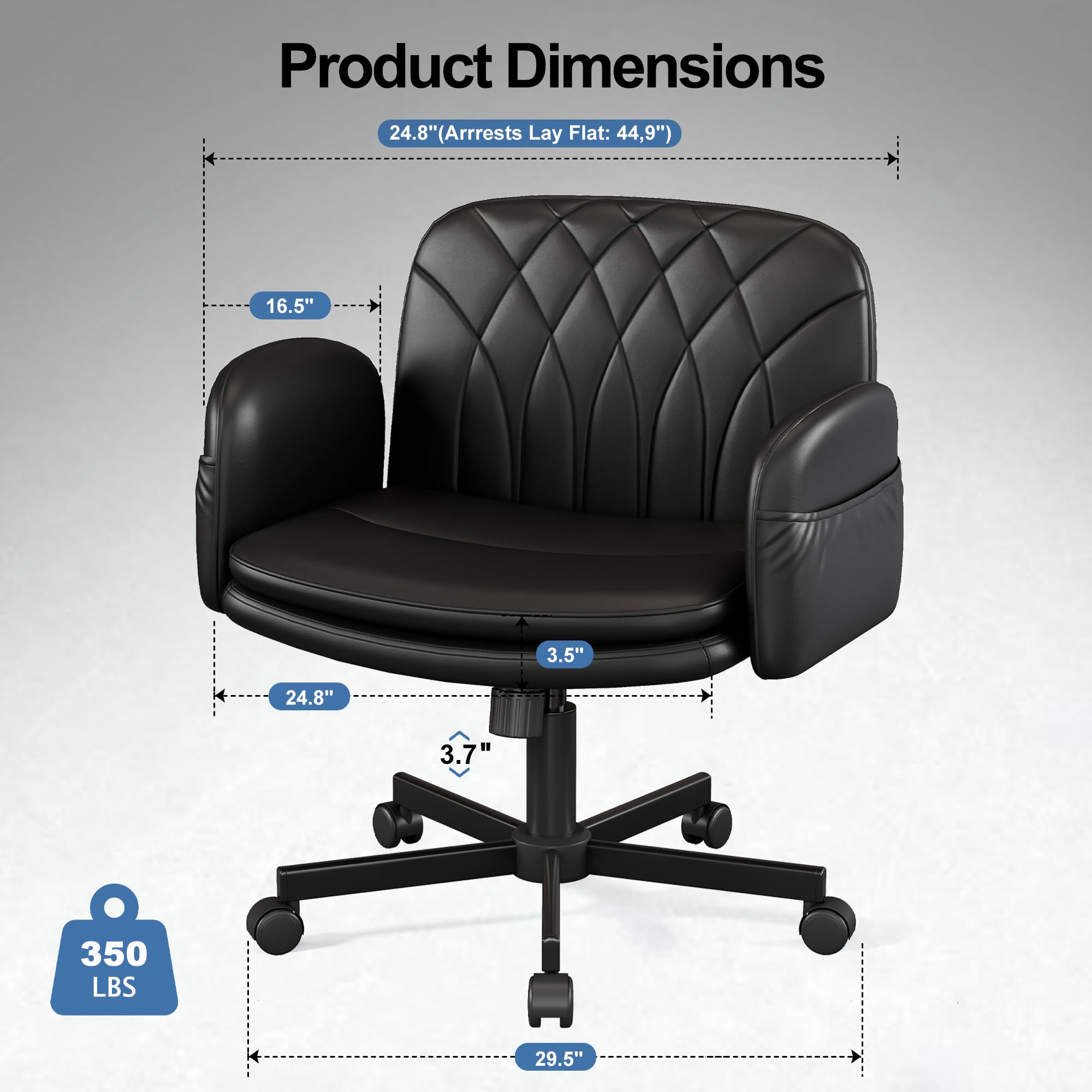 Criss Cross Chair with Armrests & Wheels for Cross-Legged Sitting, Comfortable PU Leather Vanity Chair, Office Desk Chairs with Adjustable Rocking Function, for Home, Bedroom Black