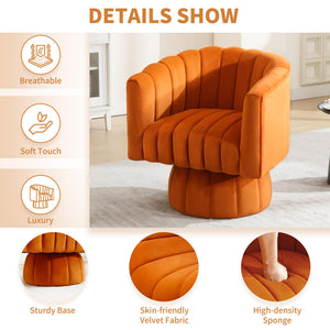 Swivel Accent Barrel Chair Set of 2- Cute Comfy Small Round 360° Arm Chair Velvet Sofa Club Reading Chair for Living Room Bedroom Office Orange