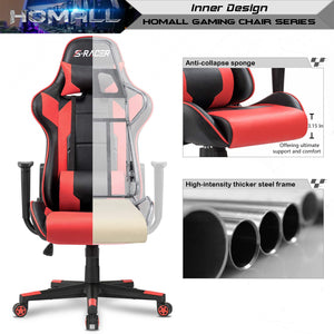 Gaming Chair, Office Chair High Back Computer Chair Leather Desk Chair Racing Executive Ergonomic Adjustable Swivel Task Chair with Headrest and Lumbar Support (Red)