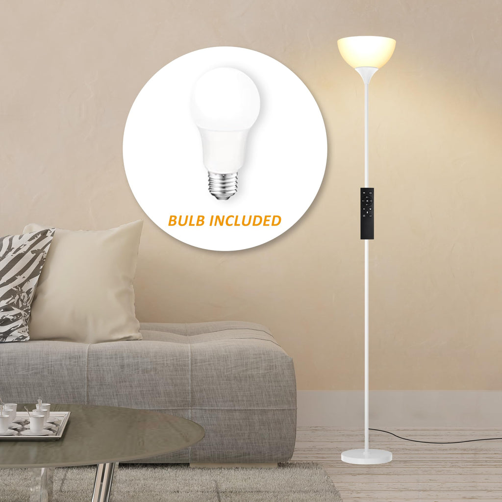 Floor Lamp, Remote Control with Stpeless Color Temperatures and Brightness, Torchiere lamp for Bedroom, Living Room, Bulb Included