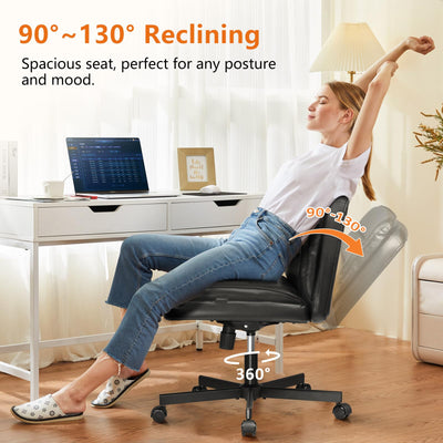 Criss Cross Chair with Wheels Armless Cross Legged Office Chair Wide Home Office Desk Chair Swivel Comfy Vanity Desk Chair Height Adjustable Mid Back Wide Seat Computer Task Chair