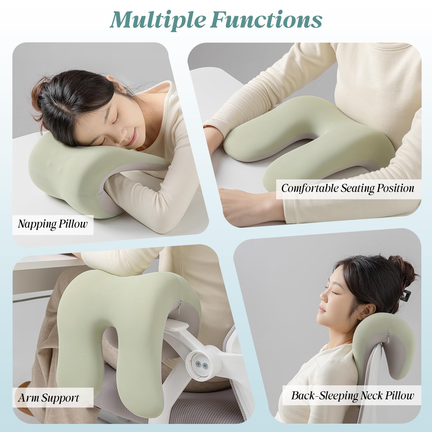 Office Chair Neck Pillow, Memory Foam Ergonomic Nap Pillow Office Chair Headrest Accessory, Neck Support Pillow Ideal for Office and Gaming, Gray and Green