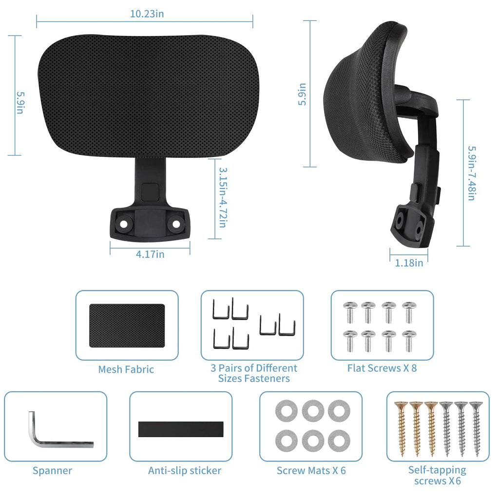 Office Chair Headrest Attachment Universal, Head Support Cushion for Any Desk Chair, Elastic Sponge Head Pillow for Ergonomic Executive Chair, Adjustable Height & Angle Upholstered, Chair Not Included