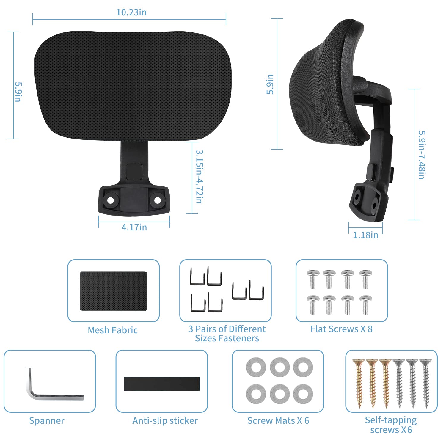 Office Chair Headrest Attachment Universal, Head Support Cushion for Any Desk Chair, Elastic Sponge Head Pillow for Ergonomic Executive Chair, Adjustable Height & Angle Upholstered, Chair Not Included