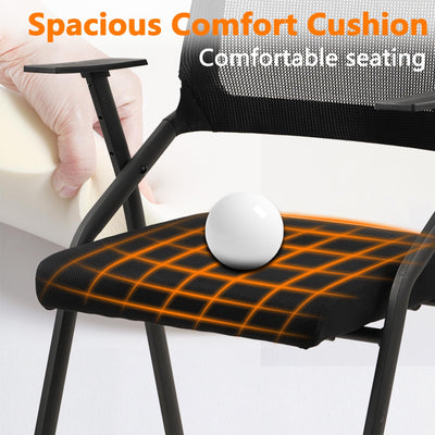 Black (2pk), Stackable Foldable Conference Room Chairs with Wheels, Portable Padded Office Desk Chair with Lumbar Support and Armrest for Training Room, Guest, Reception, Event