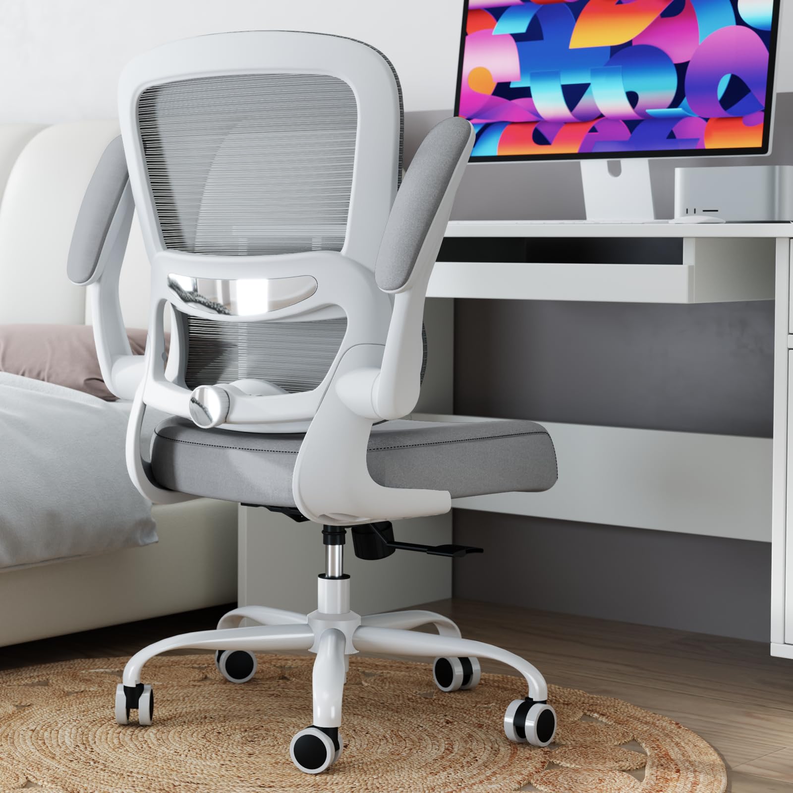 Office Chair - Ergonomic Desk Chair with Adjustable Lumbar Support, Mesh Computer Chair, Executive Chairs for Home Office Comfortable Lumbar Support (Ash Gray)