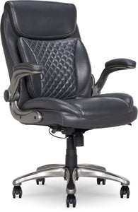 Ergonomic Executive Office Chair with Adjustable Lumbar Support, Flip-up Arms, Height Adjustable, 360° Rolling Swivel, Computer Desk Chair, Grey Leather