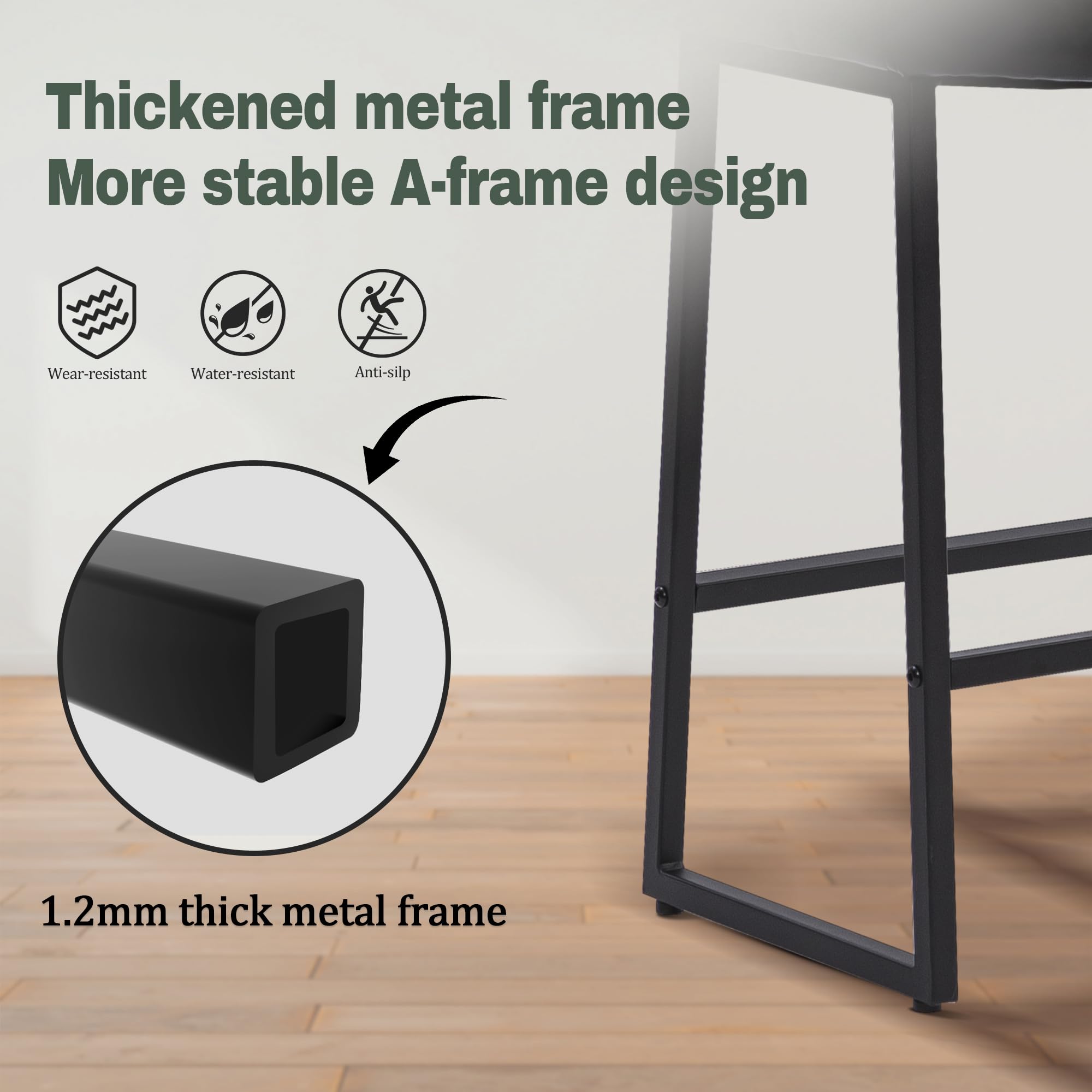 Black Bar Stools Set of 4 for Kitchen Island Counter Height Stools Modern Backless Barstools with Upholstered Faux Leather Saddle Seat and Metal Frame Industrial Bar Chairs, 24 inch