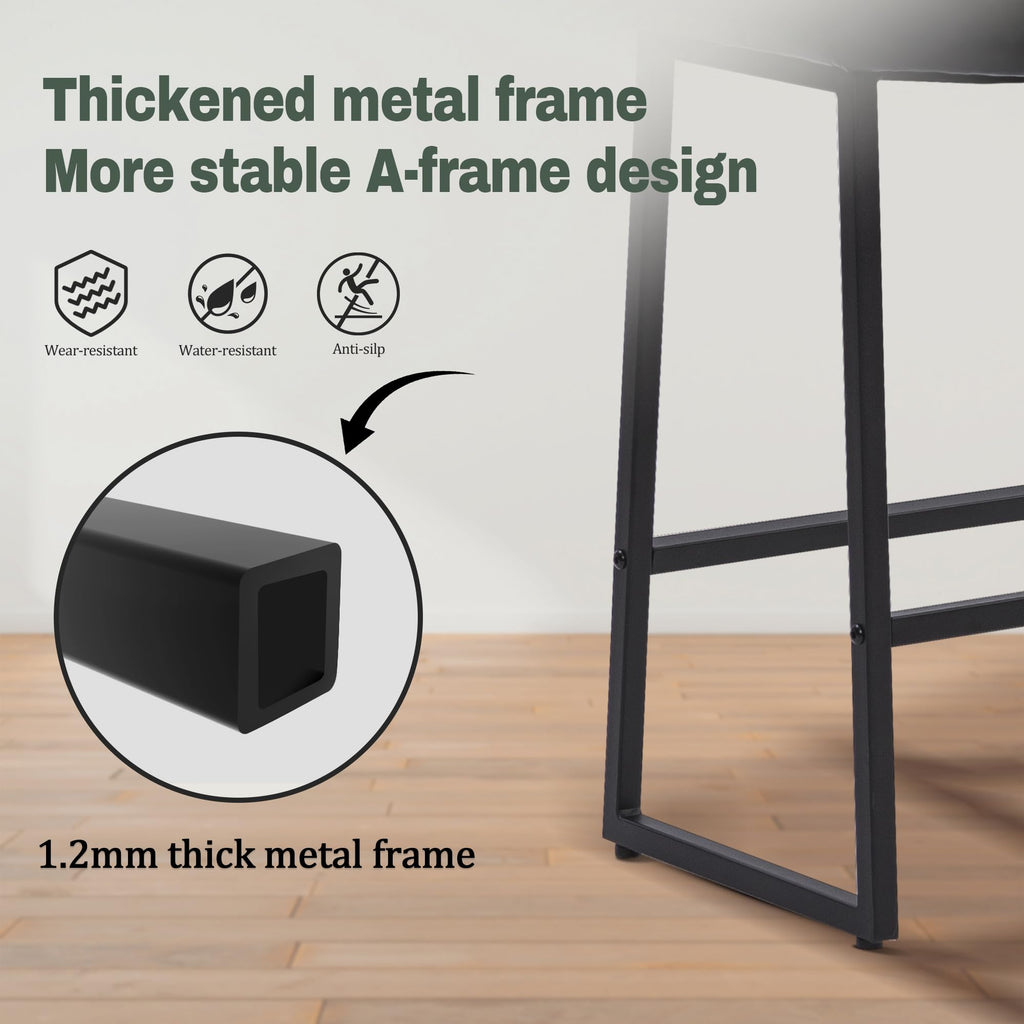 Black Bar Stools Set of 2 for Kitchen Island Counter Height Stools Modern Backless Barstools with Upholstered Faux Leather Saddle Seat and Metal Frame Industrial Bar Chairs, 24 inch