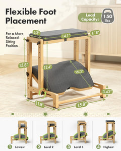 Double Step Foot Rest for Under Desk, 4 Adjustable Heights Bamboo Under Desk footrest with Soft Cushion, Dual-Layer Desk Foot Stool for Office Home Gaming, Natural Wood Foot Rests for Work