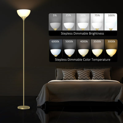 Floor Lamp, Remote Control with Stpeless Color Temperatures and Brightness, Torchiere lamp for Bedroom, Living Room, Bulb Included