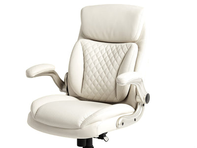Ergonomic Executive Office Desk Chair with Lumbar Support, Flip-up Armrests, Adjustable Height, Cream Leather