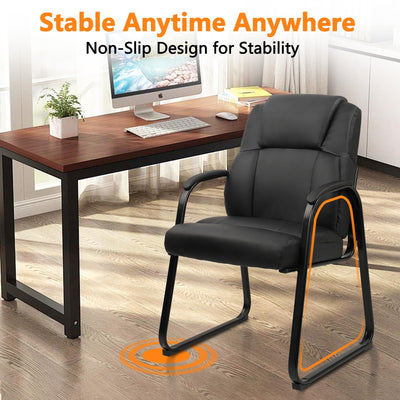 6 Pack, Leather Guest Chair with Padded Arm Rest for Reception Meeting Conference and Waiting Room Side Office Home Black with Sled Base