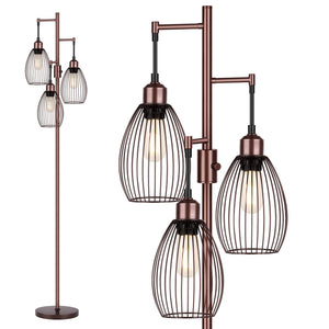 Dimmable Floor Lamp, 3 x 800LM LED Edison Bulbs Included, Farmhouse Industrial Floor Lamp Standing Lamp with Elegant Teardrop Cage Head Tall Lamp for Living Room Bedroom Office Dining Room - Brown