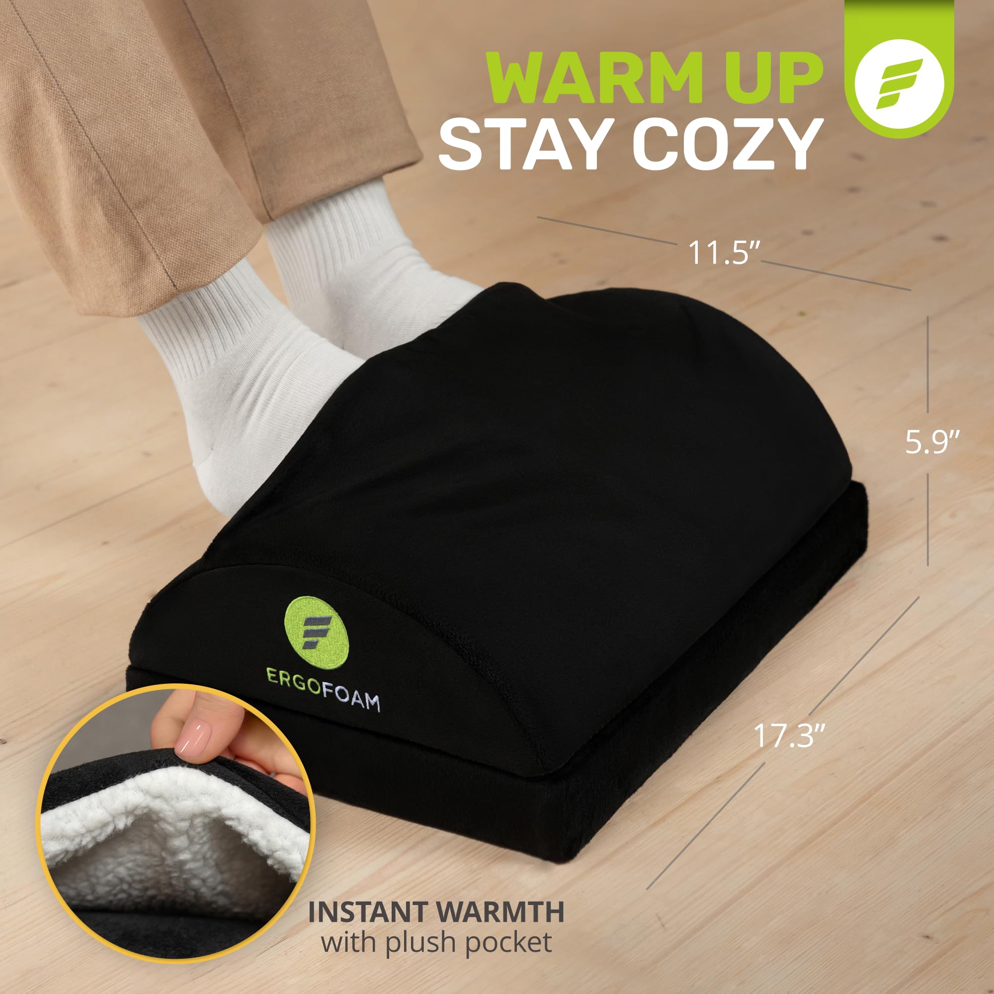 Foot Rest for Under Desk at Work with Warm Feet Pocket - Chiropractor-Endorsed Foot Rest Warmer, High-Density Foam, Velvet