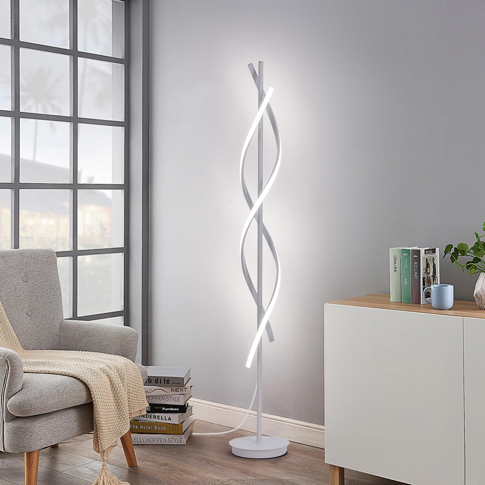 Unique Spiral Floor Lamp Modern Floor Lamps with Remote 3 Color Dimmable Standing Lamp, Modern Tall Lamp for Living Room Bedroom Office, White
