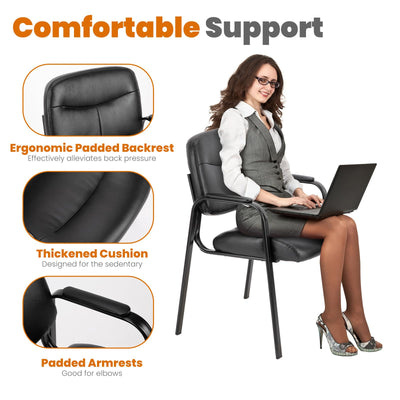 Waiting Room Chairs No Wheels Set of 2, Leather Stationary Office Reception Guest Chair with Padded Arms for Elderly Desk Conference Room Lobby Table Side Salon
