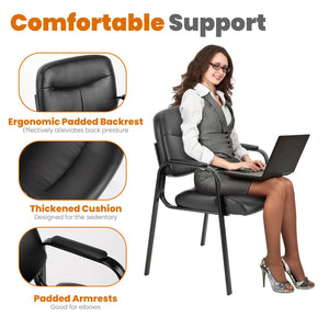Office Reception Guest Waiting Room Chairs Set of 2, Leather Stationary Chair No Wheels with Padded Arms for Elderly Desk Conference Room Lobby, Inky