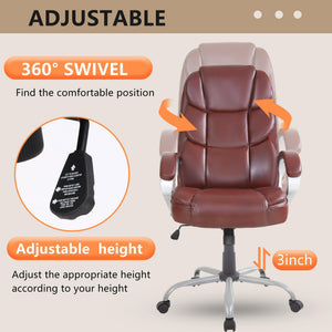 Office Chair Computer High Back Adjustable Ergonomic Desk Chair Executive PU Leather Swivel Task Chair with Armrests Lumbar Support (Dark Brown)
