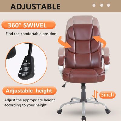 Office Chair Computer High Back Adjustable Ergonomic Desk Chair Executive PU Leather Swivel Task Chair with Armrests Lumbar Support (Dark Brown)