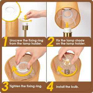 Bedside Lamp with USB Port - Touch Control Table Lamp for Bedroom Wood 3 Way Dimmable Nightstand Lamp with Round Flaxen Fabric Shade for Home Office (LED Bulb Included) (Y - NET)
