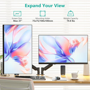 Dual Monitor Mount for 13-27 inch Screens, Dual Monitor Arms for 2 Monitors Holds 19.8 lbs, Adjustable Dual Monitor Stand for Desk, VESA Mount 75x75/100x100mm (GSMP002), Black
