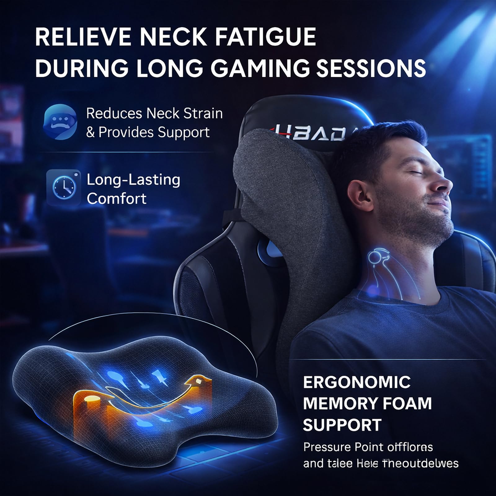 Neck Pillow for Driving Gaming Chair Headrest Pillow Office Chair Neck Pillow Ergonomic Design Double Straps Design Suitable for Different Heights