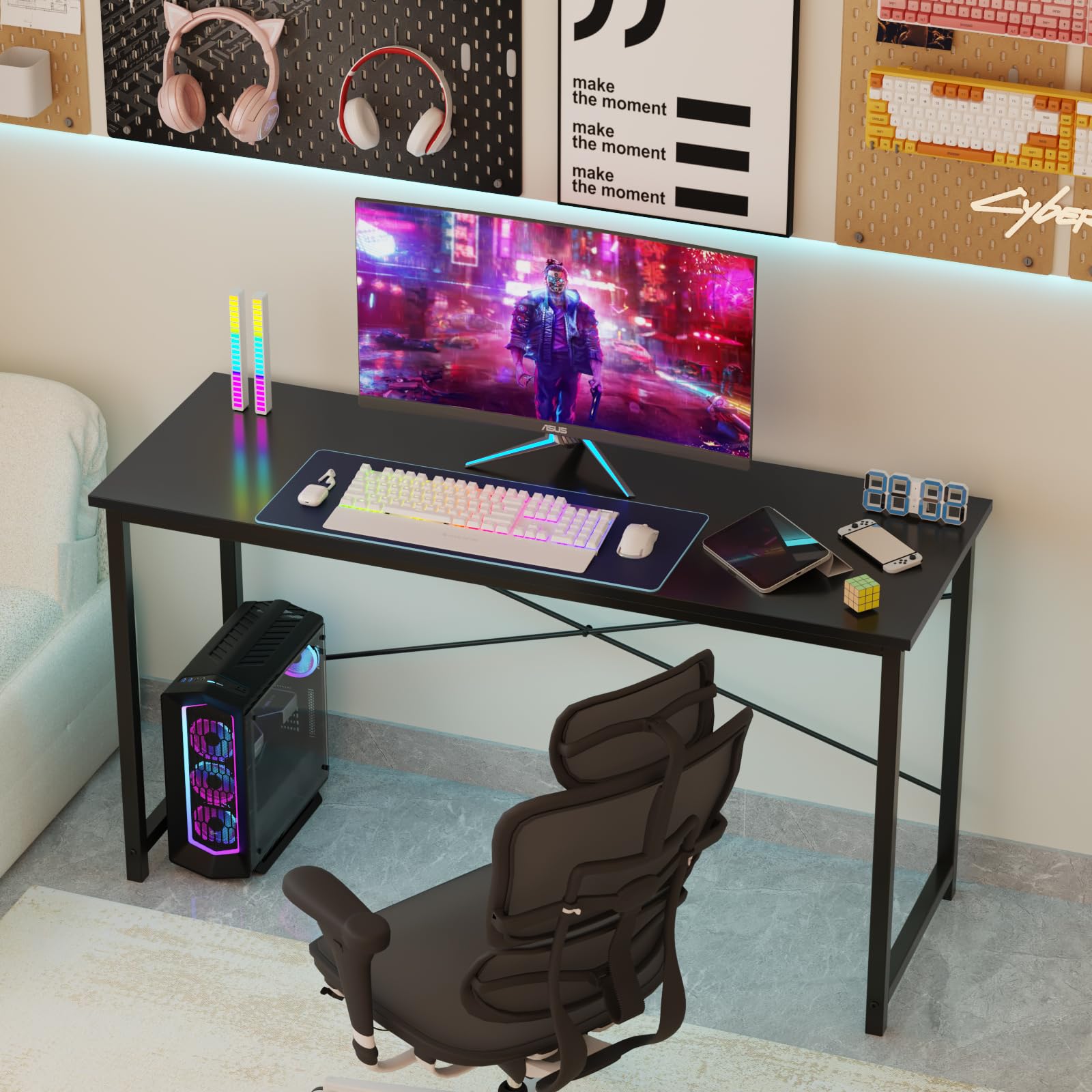 Computer Small Office Desk 32 Inch Student Study Writing Work with Metal Frame Wood Tabletop Modern Simple PC Home Bedroom Table, Computer Table, Black