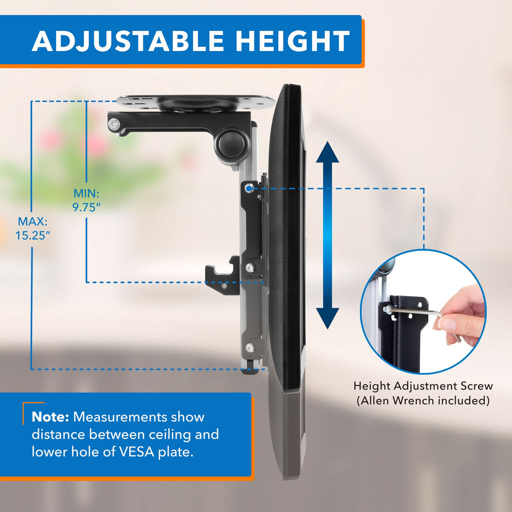 Flip Down TV & Monitor Mount, Under Cabinet & Ceiling Bracket for Kitchens, RVs & Small Spaces | Fits 13–37 Inch Screens | VESA 75x75 100x100 200x200 | Tilt & Swivel | 44 lbs Capacity