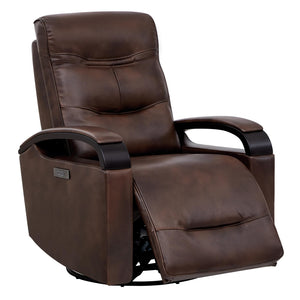 Genuine Leather Power Swivel Glider Rocker Recliner, FSC Certified Mid Century Modern Recliner Chair for Adults, Adjustable Power Headrest, for Nursery and Living Room, Cognac Brown
